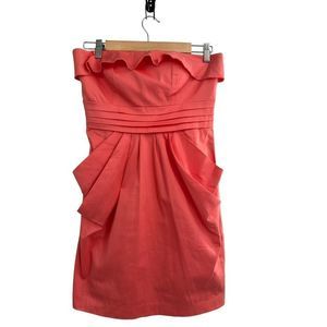 NWOT‎ Jessica Simpson Women Coral Strapless Pleated Ruffle Cocktail Dress Sz 6